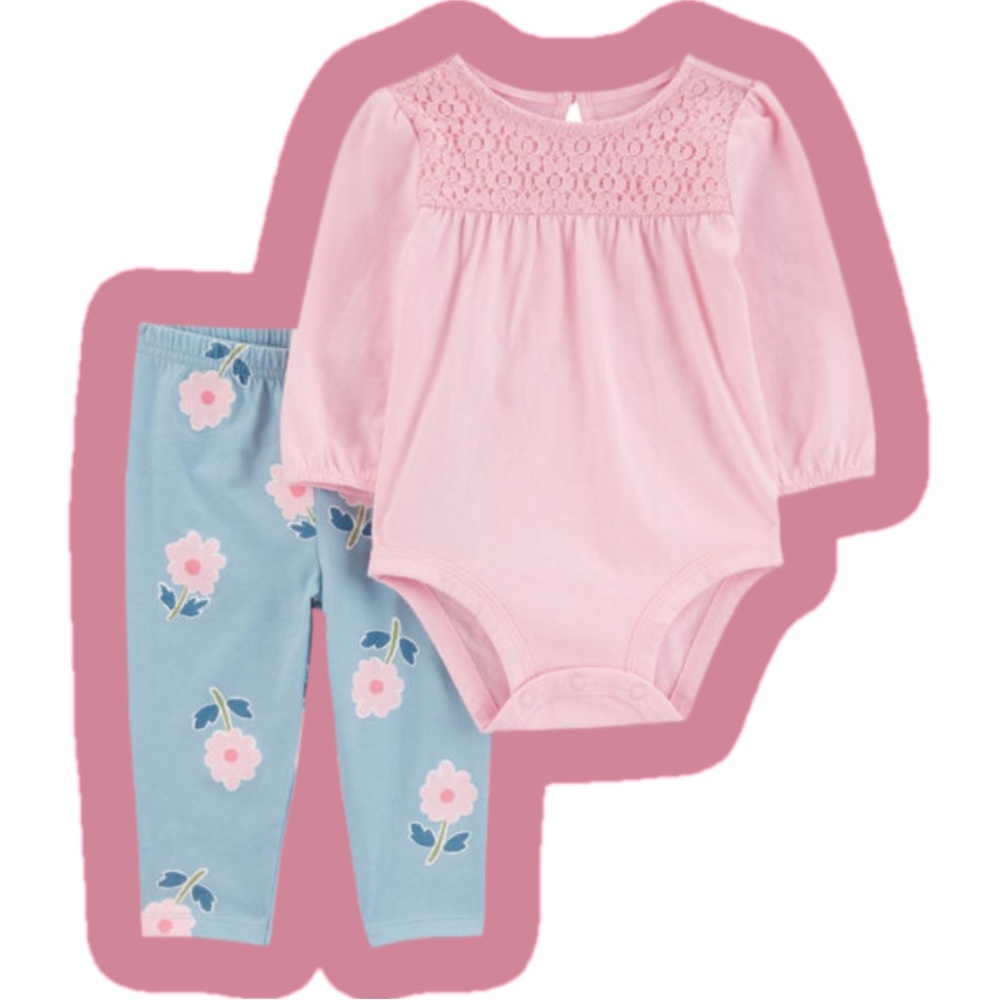 Baby 2-Piece Eyelet Long-Sleeve Bodysuit Pant Set